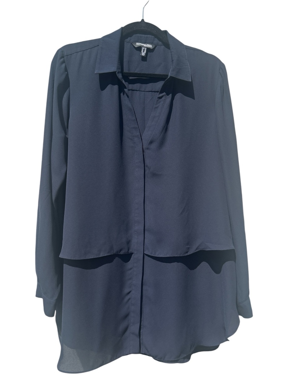 Proportion Petite Dark Navy Layered Button Up Blouse, Size 12